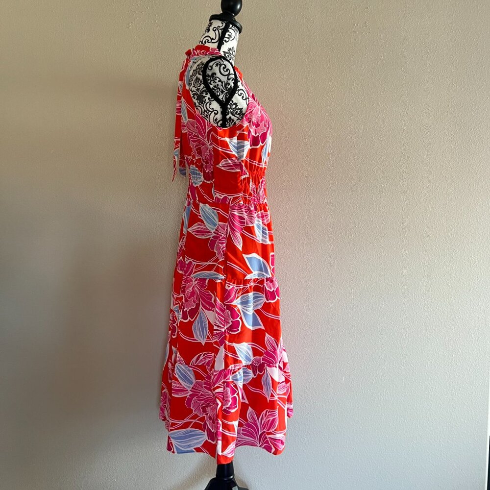 Eliza J - Halter Tiered Midi Dress - Size 8 - Poppy Red Floral - Picture 5 of 11